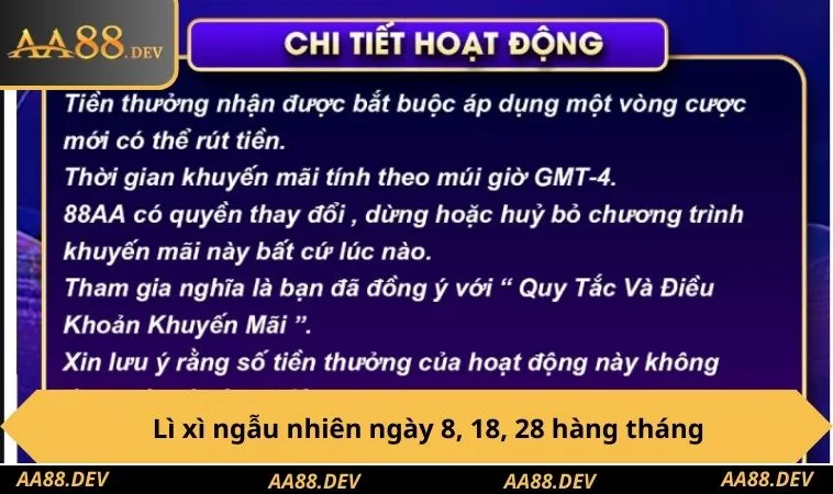 Lì xì ngẫu nhiên ngày 8, 18, 28 hàng tháng
